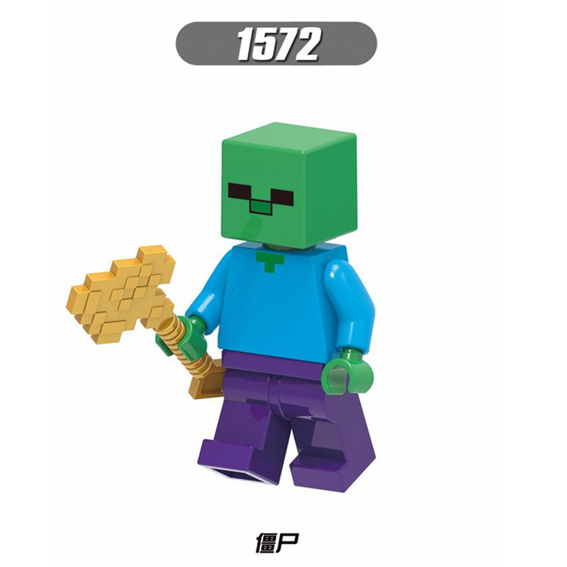 【Yurui】Green Cat My World Minifigures Steve Alex Zombie Iron Golem Model Building Blocks Diy Toys Gifts. 