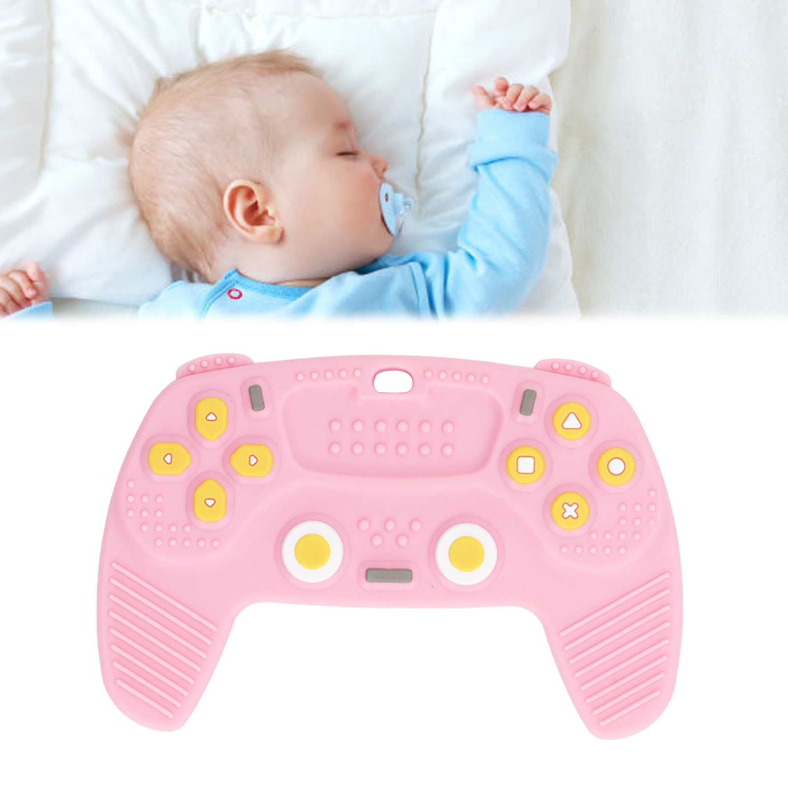 Baby Teether, Game Controller Shaped Concave Back Various Buttons Silicone Baby Teether for Daily Use. 