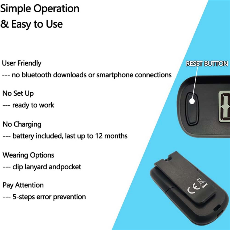 1Pcs Pedometer 3D Step Counter for Walking, Track Steps Portable Sport Simple Pedometer Lanyard, Simple Pedometer