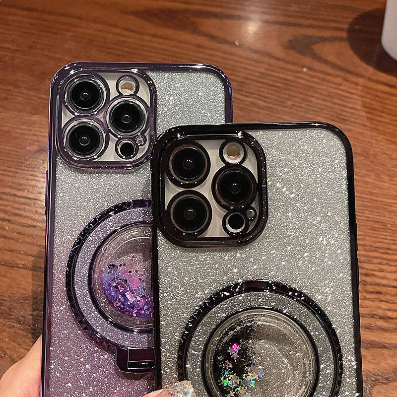 New Phone case Infinix Hot 40 Hot 40i Hot 40 Pro Back cover Liquid Glitter Quicksand Hourglass Stand Holder Luxury Shiny Gradient Plating Girls Slim Phone cases Transparent softcase Silicone Pouch Women. 