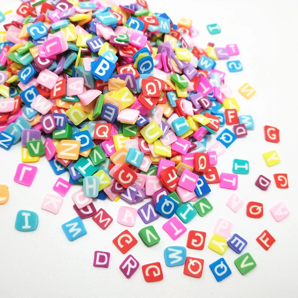 20g/lot 5mm English Letters of Alphabet Character Polymer Clay Colorful for DIY Crafts Tiny Cute Accessories Assorted. 