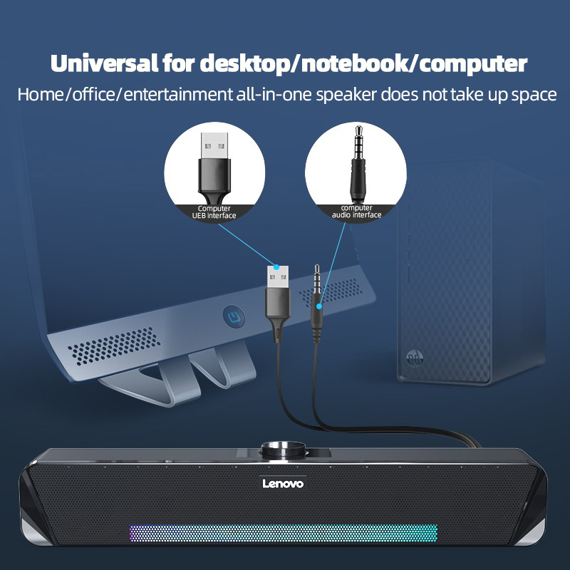 Lenovo TS33 Wired and Bluetooth 5.0 Speaker Surround Sound Bar Audio Speaker at Home For Desk Computer Subwoofer. 