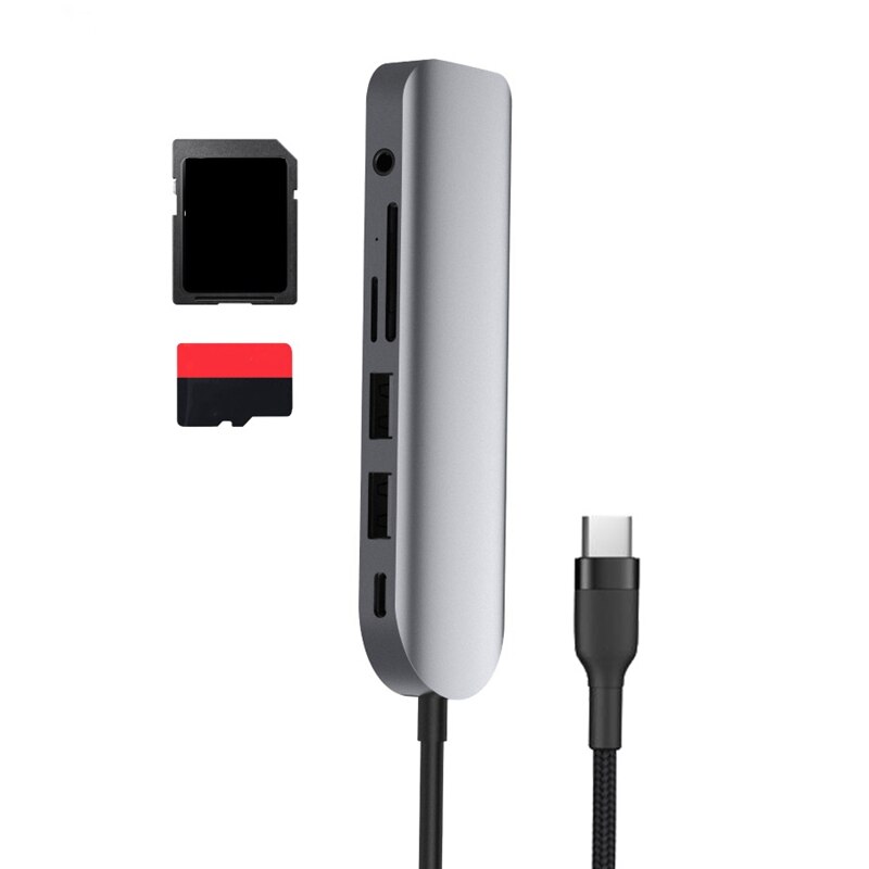 【happy one】USB C Hub 7-In-1 Type C Adapter with 4K HDMI PD Charging USB 3.0 SD/TF 3.5mm Ports for Surface Dell HP. 