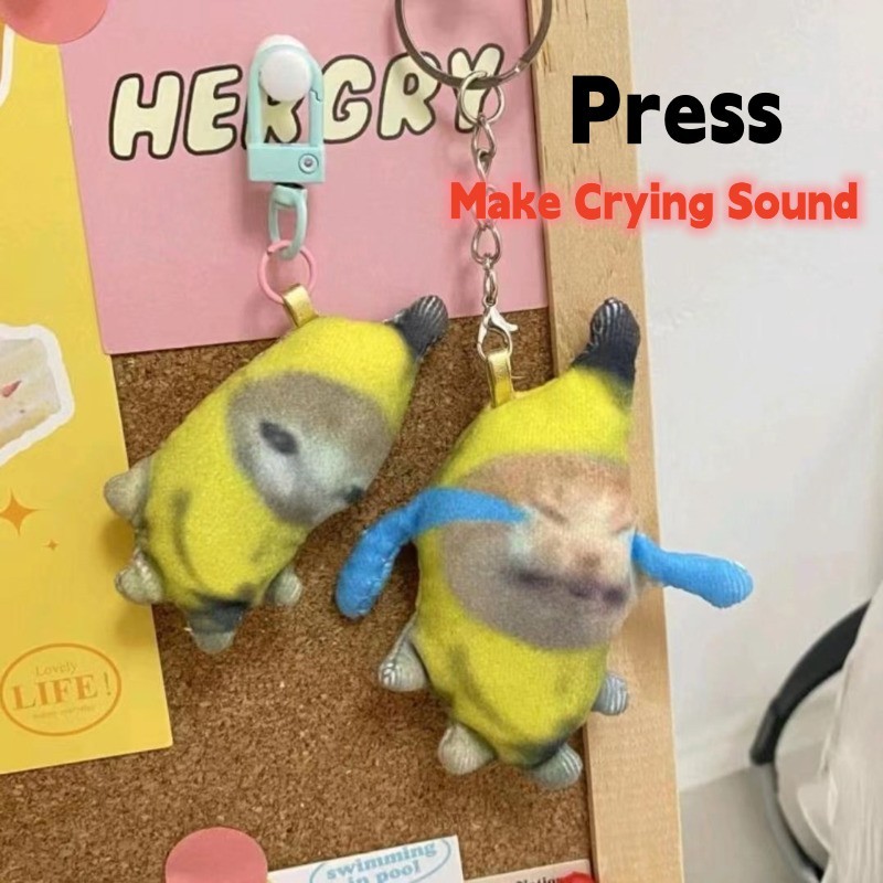 Cute Crying Sound Banana Cat Keychain Creative Happy Cat Crying Banana Cat Doll Pendant Phonating Cat Stuffed Plush Gifts