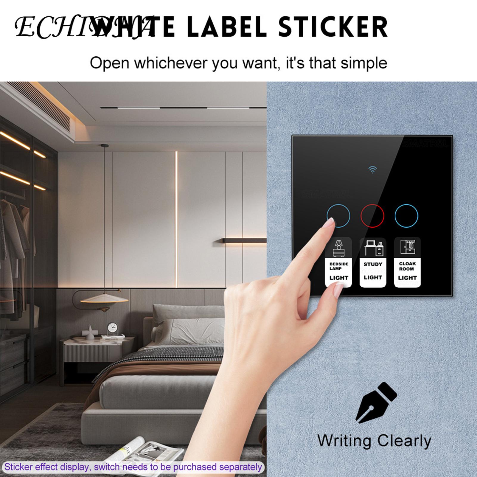 ECHIDNA Touch Switch Lcon Stickers English Print Bedroom Appliances Push Button Icon Labels. 
