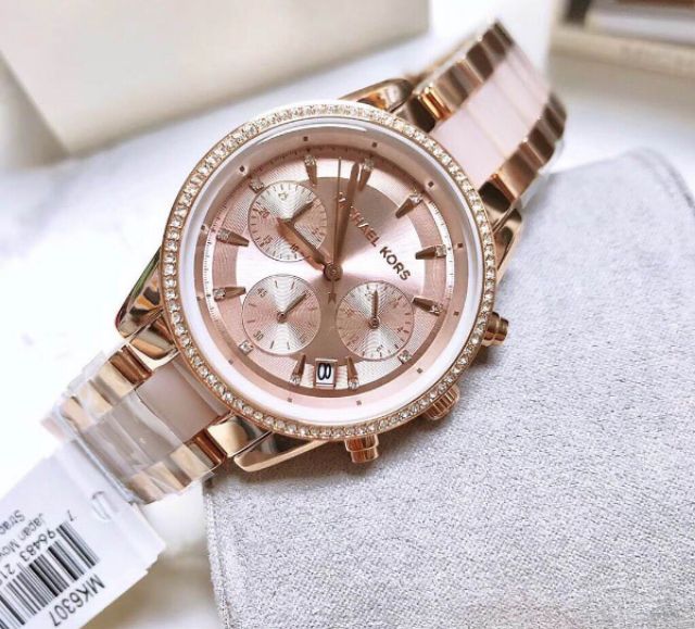 MK 6307 MKors Women s Luxury Ritz Rose Gold Tone Cronographic Watch