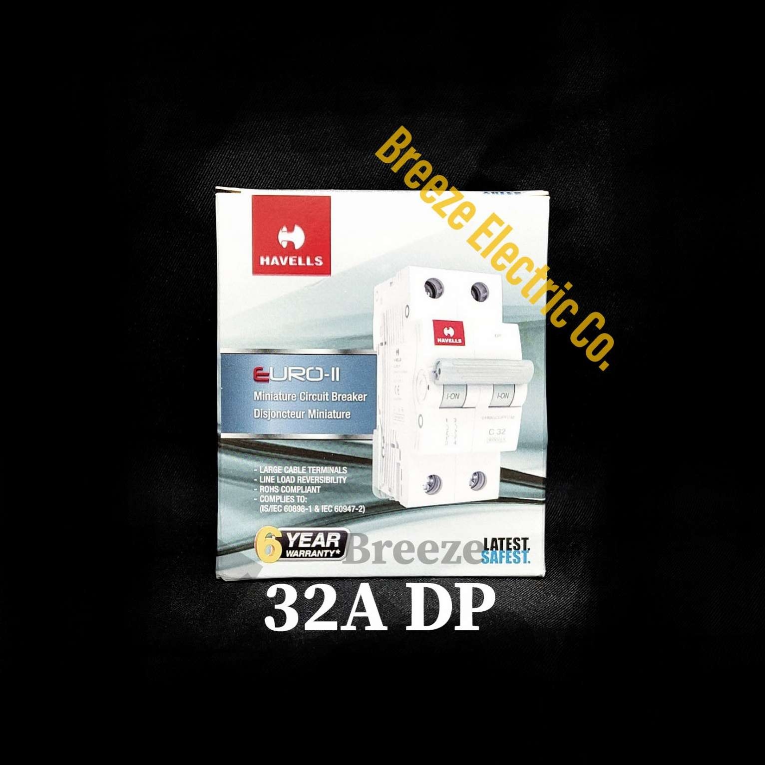 Havells Circuit Breaker 32A DP MCB.  Model: Euro-II. India.. 