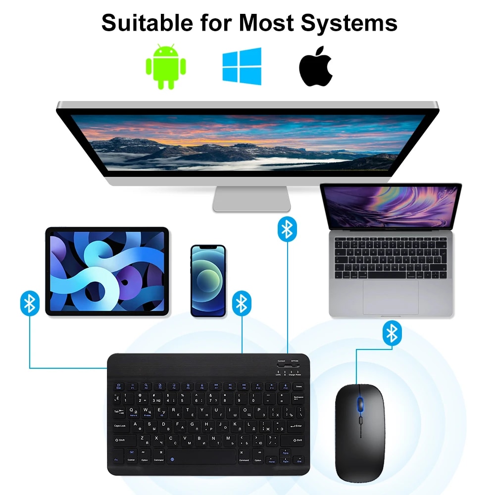 Bluetooth Wireless Keyboard Mouse For Android IOS Samsung Xiaomi Tablet For iPad Air Pro Mini Russian Korean Keyboard. 