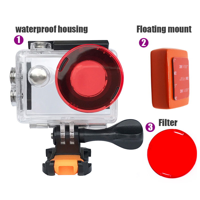 【YIYANGMAOYI111】Diving Filter with buoy For EKEN h9 h9r h3r w9s w9 Camera Waterproof Case Red Filter Lens Cap. 