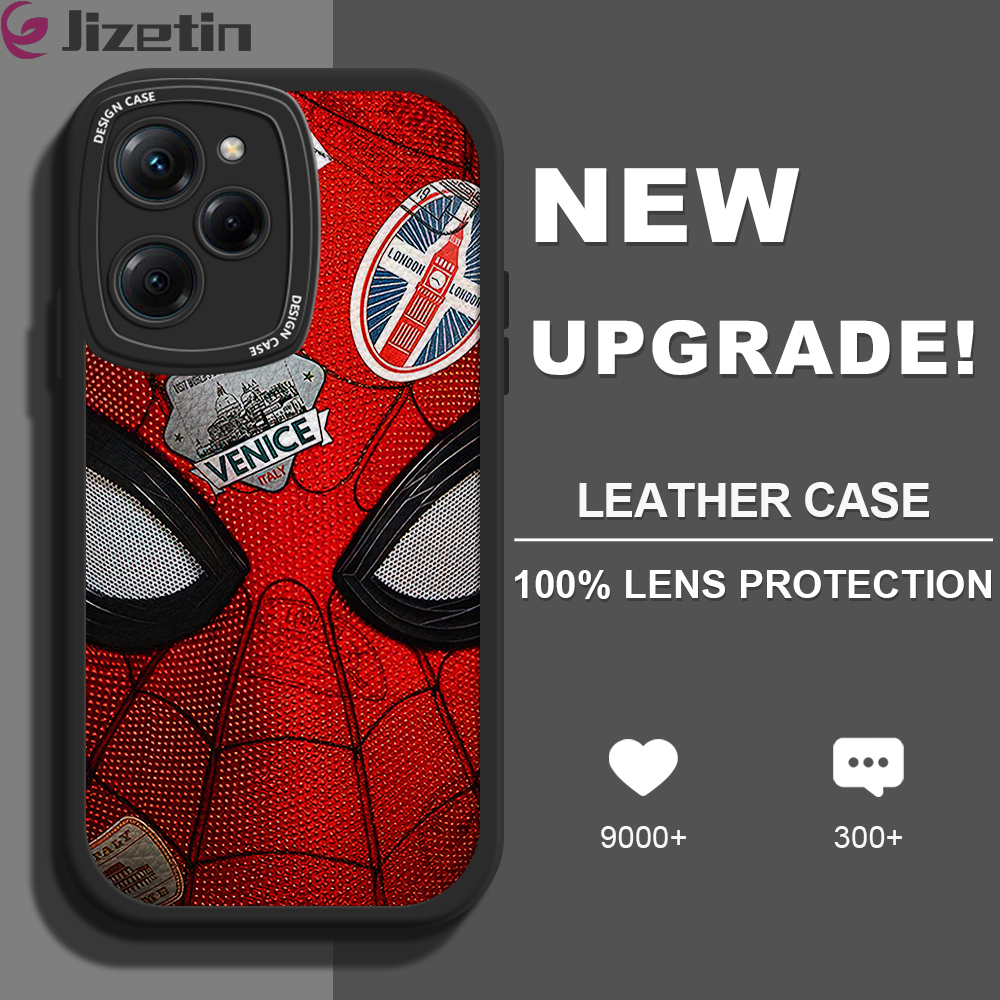 【FUPANG】Jizetin for Xiaomi Poco X5 Pro back cover Spider Man lambskin texture PU leather back for girls boys case