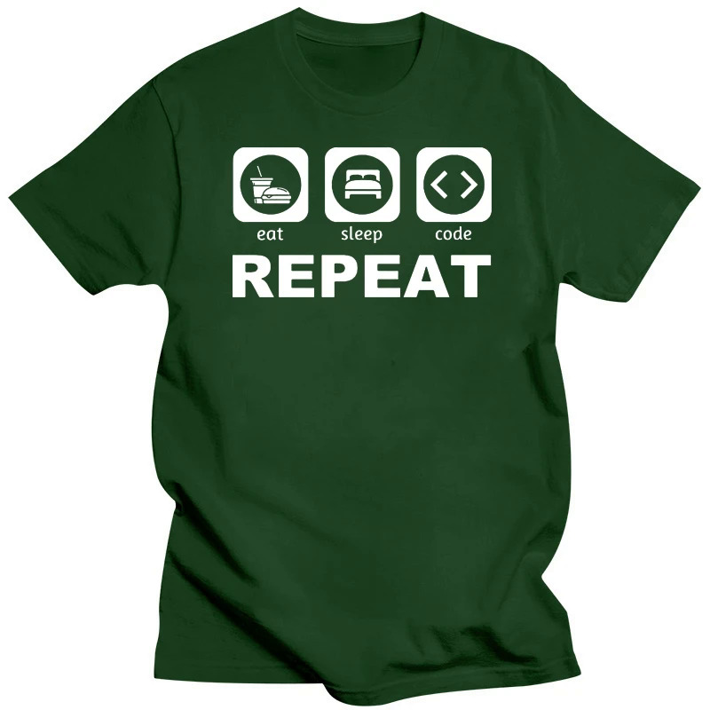 100% Cotton Unisex Shirt Programmer Eat Sleep Code Repeat Developer Coder Minimalist Artwork Gift Tee. 