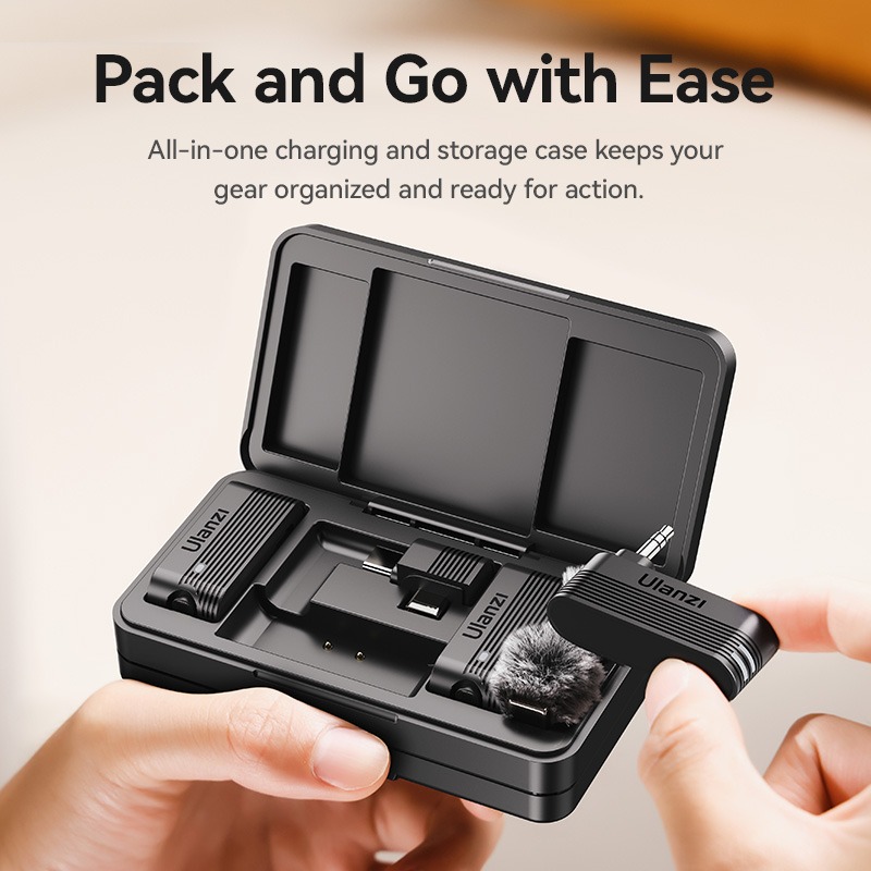 Ulanzi A100 Dual Wireless Microphone Lavalier MIC for iPhone 15 Pro Pro Max Camera Sound Recording supports iOS devices with USB-C port. 