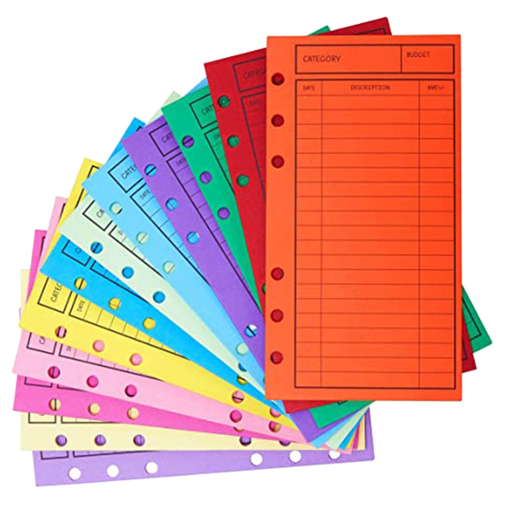 12 Budget Envelopes, Card Cash Envelope System, Save Money, Various Colors, Vertical Layout and Perforation. 