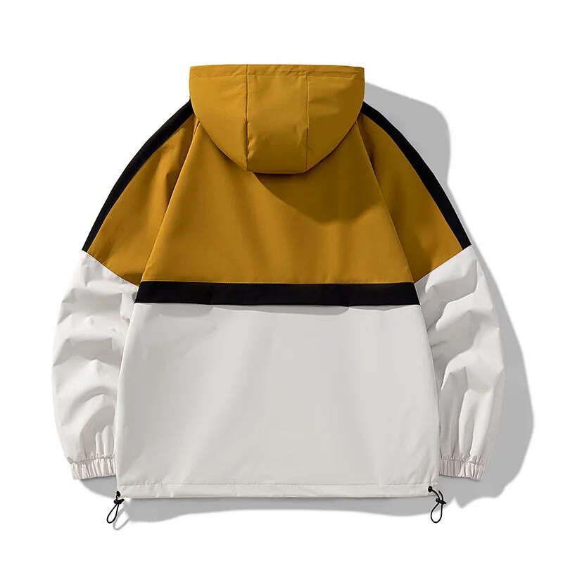Fashion color-block men's jacket 2023 spring/autumn new trend storm jacket multi-pocket hooded jacket. 