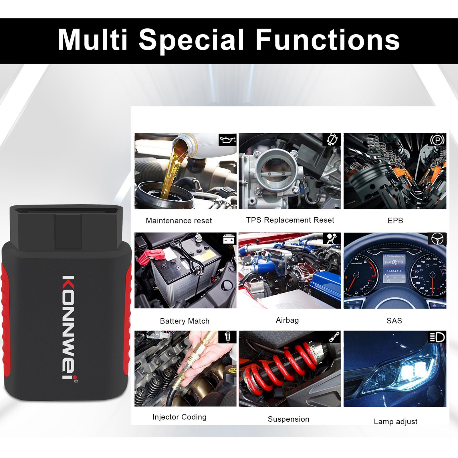 KONNWEI K DIAG OBDⅡ Scanner BT Full System ABS SRS Diagnostic Tool with Reset Retrieval for ECM BCM SRS TCM BMS SAS A/C System. 
