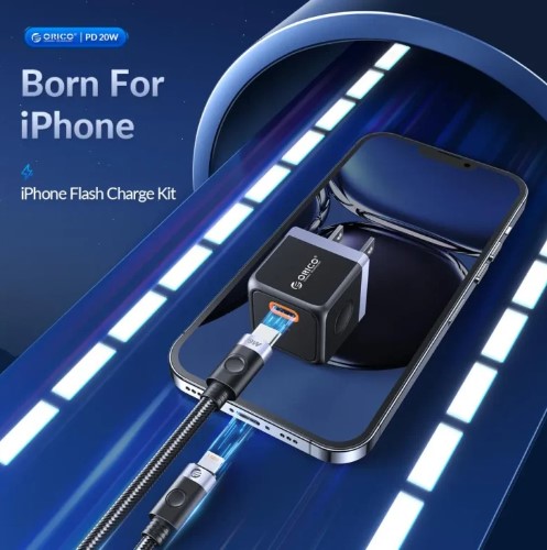 ORICO Charger PD 20W Type-C Charger Set with Lightning Cable Fast Charger for iPhone 14 13 13 12 11 Series. 