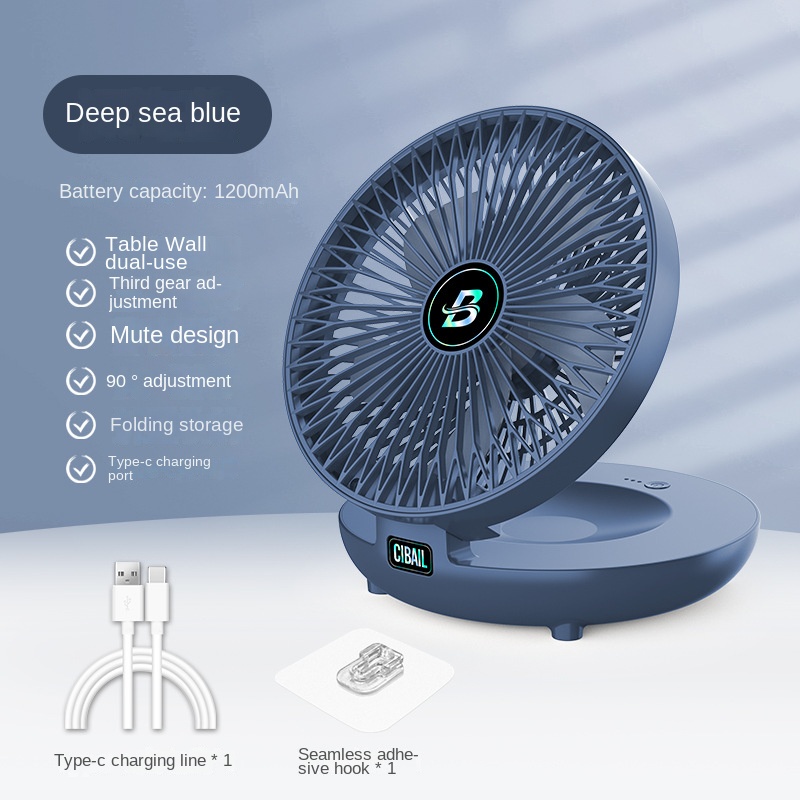 Wall-Mounted Desktop Fan Type-C Charging Portable Table Fans 3 Speeds Silent Brushless Motor Foldable Air Cooler for Home Office. 