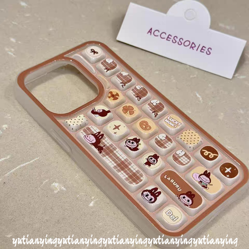 Trend Cartoon Cute Creative Labubu Doodle Cookie Labubu Case Compatible for IPhone 16 15 14 12 13 11 Pro Max 11 16 14 12 15 13 Pro 3D Keyboard Stress Relief Entertainment Soft Case. 
