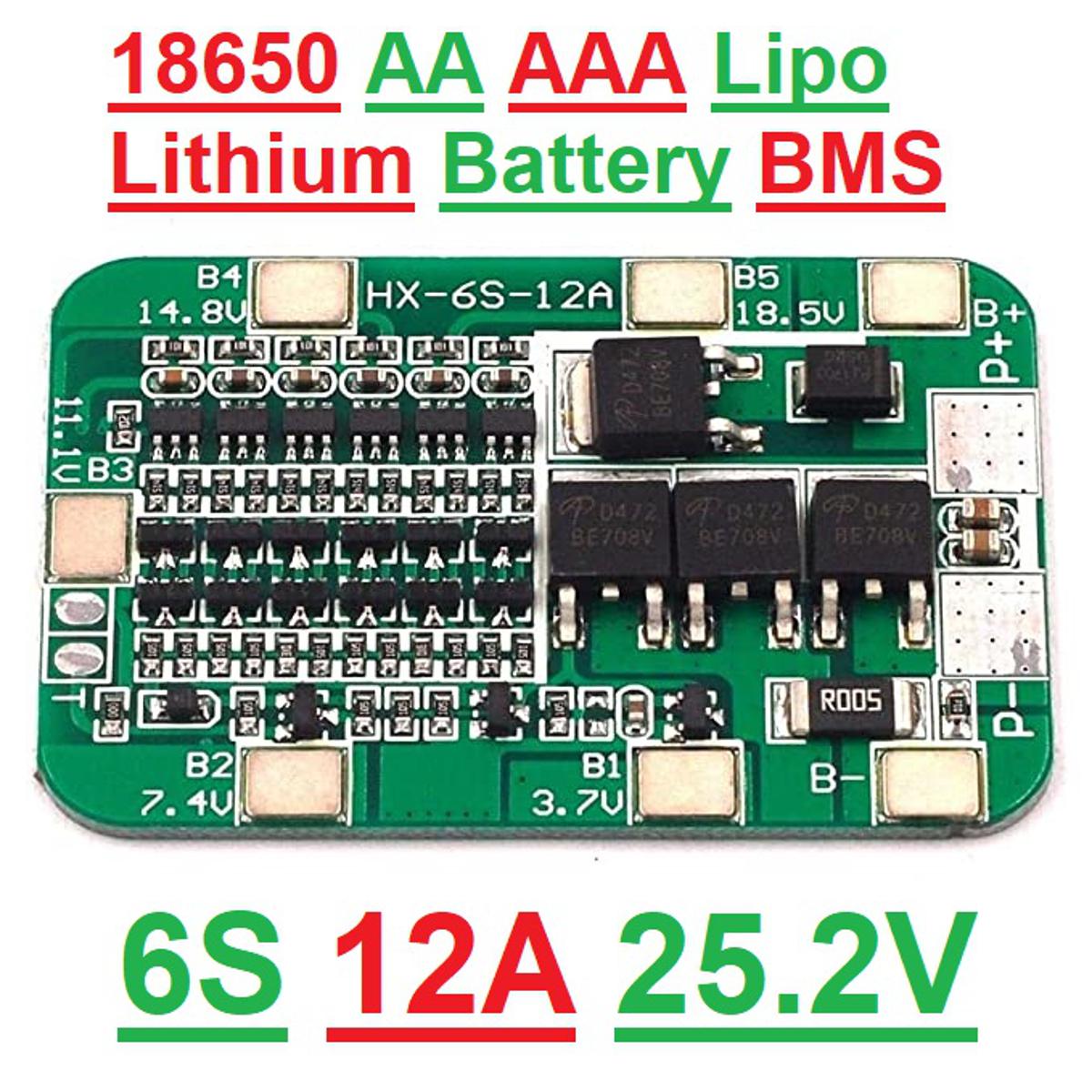 Upscale Living - 6S BMS Circuit 25V 12A Protection Circuit 3S 25A 22.2V 25.2V 18650 AA AAA Lipo Li-ion Lithium Battery Charger Board