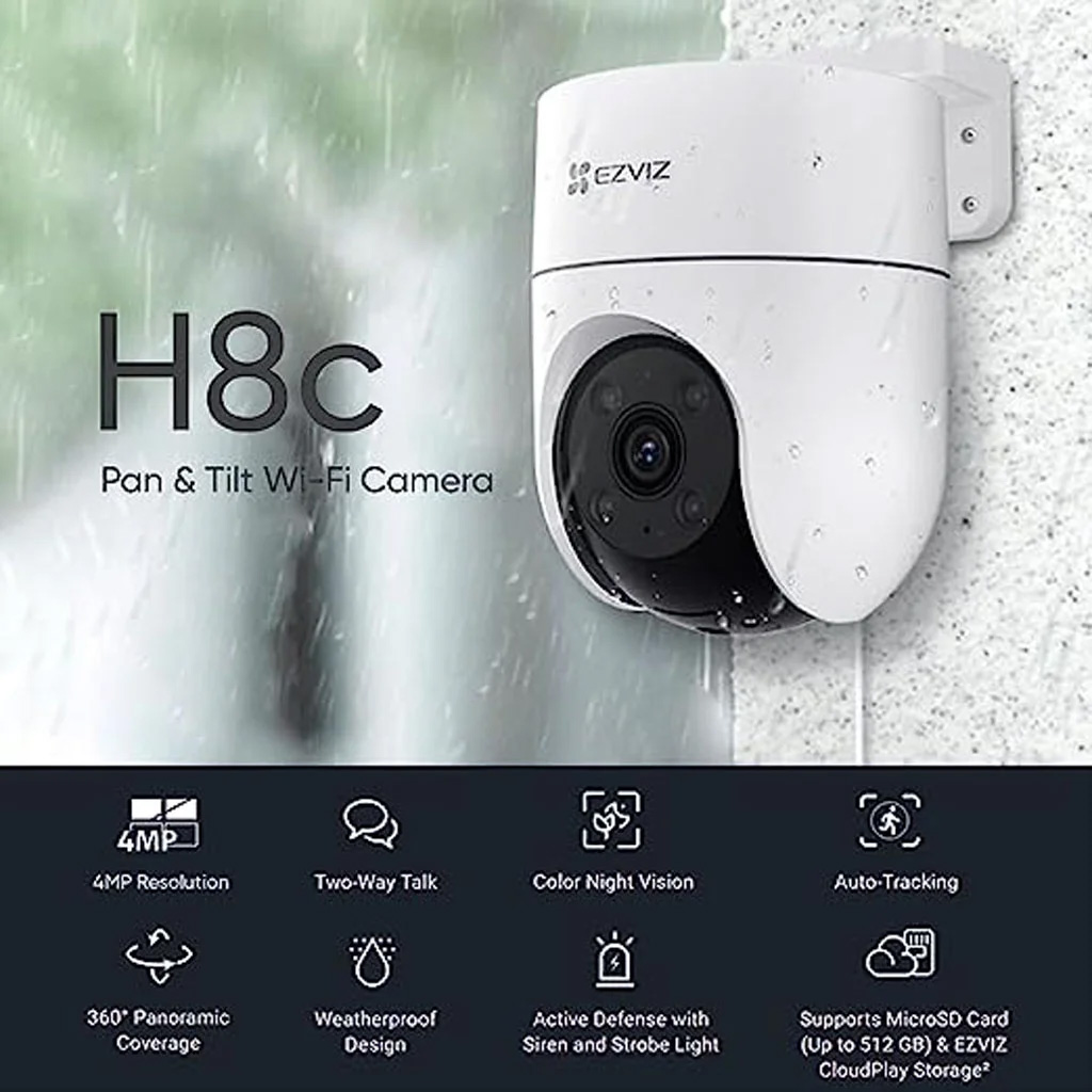 4G Sim supported H8C Ezviz 4MP Outdoor CC Camera with AI image detection. 