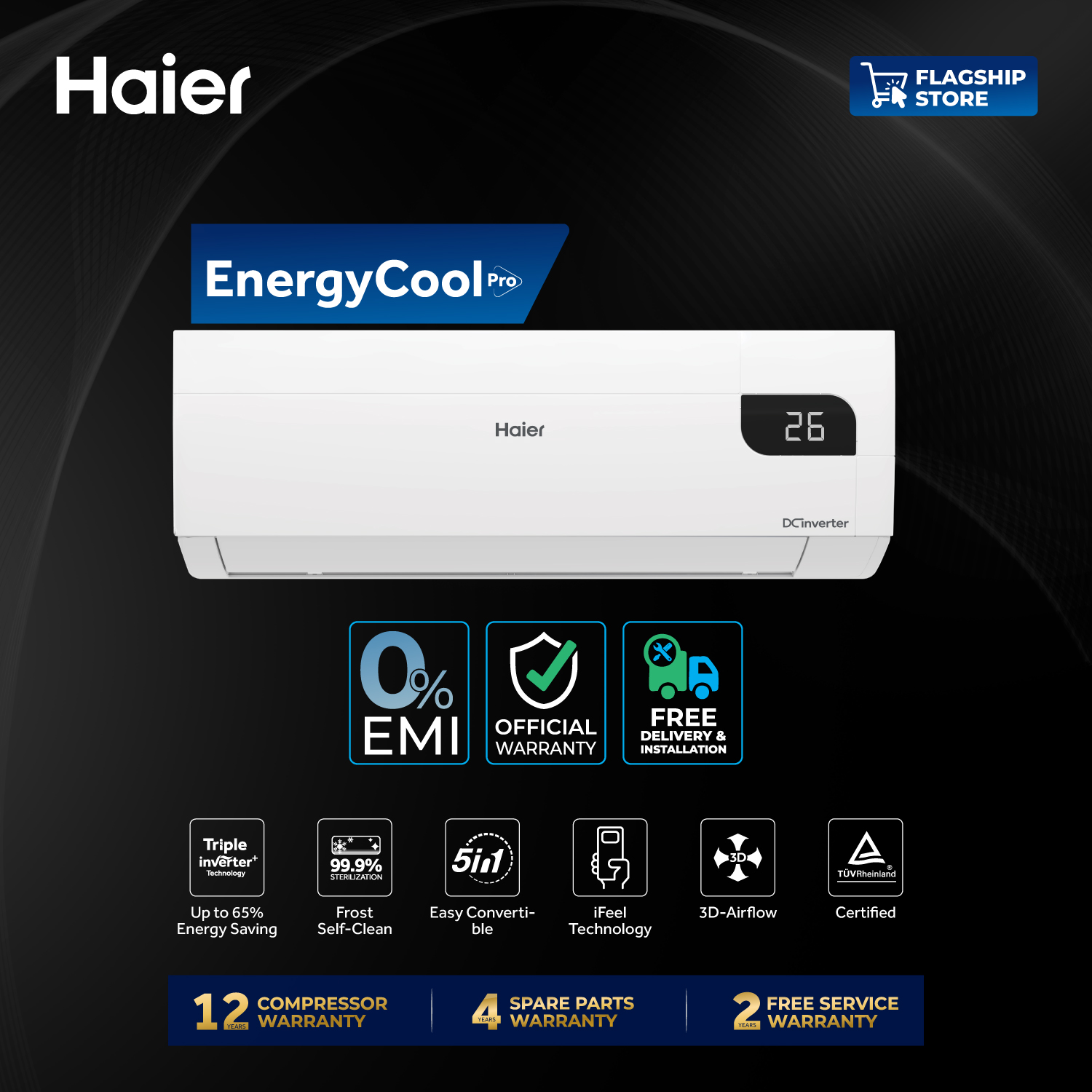 Haier 1 Ton EnergyCool Inverter AC [HSU-12EnergyCool(INV)(Pro)]. 