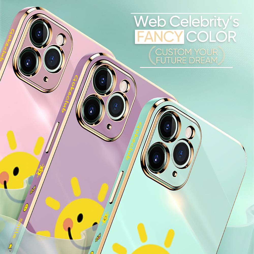 ZeroQiQi for Realme 7 Realme Narzo 20 Pro Back Cover Smiling Sun Luxury 6D Plating Case Side Pattern Soft Silicone Square Phone Cases + Free Lanyard. 