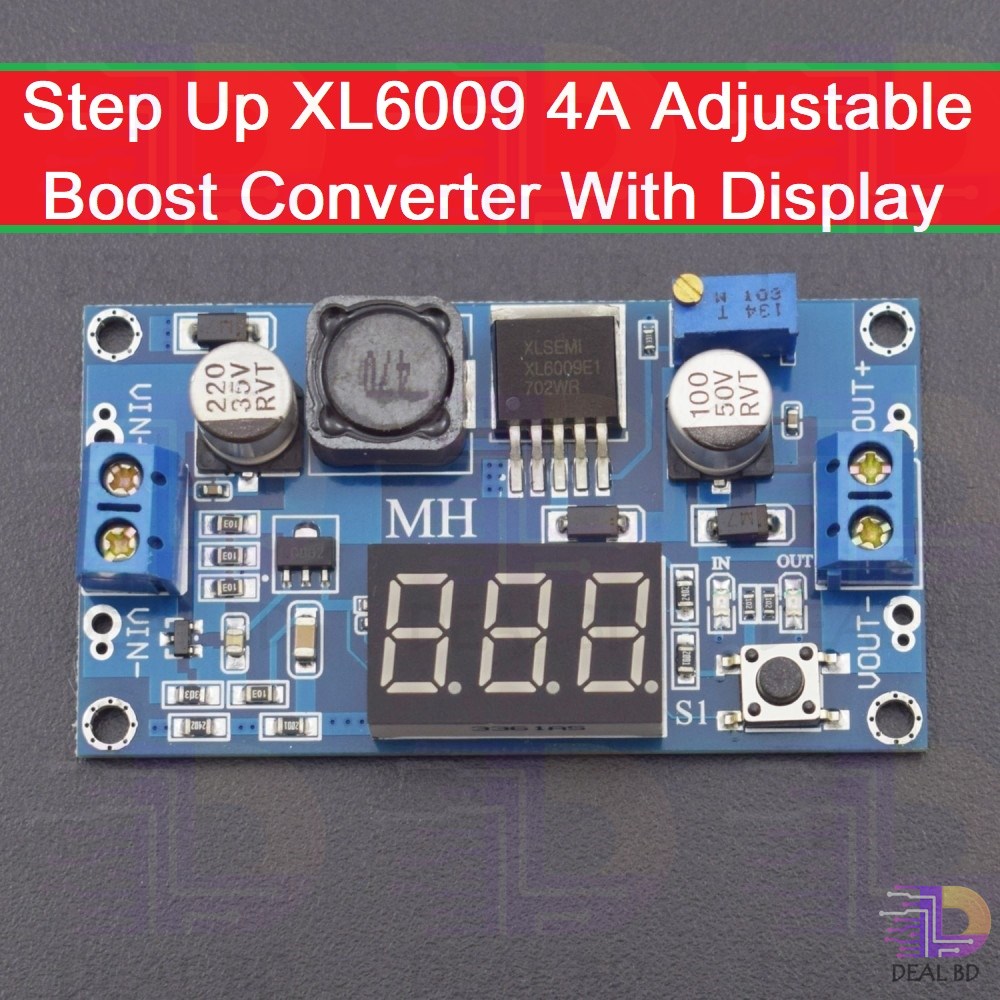 DC DC Step Up XL6009 4A Adjustable Boost Converter DC 4.5-32v To 5-35v Power Supply Voltage Regulator Module With LED Display Voltmeter. 