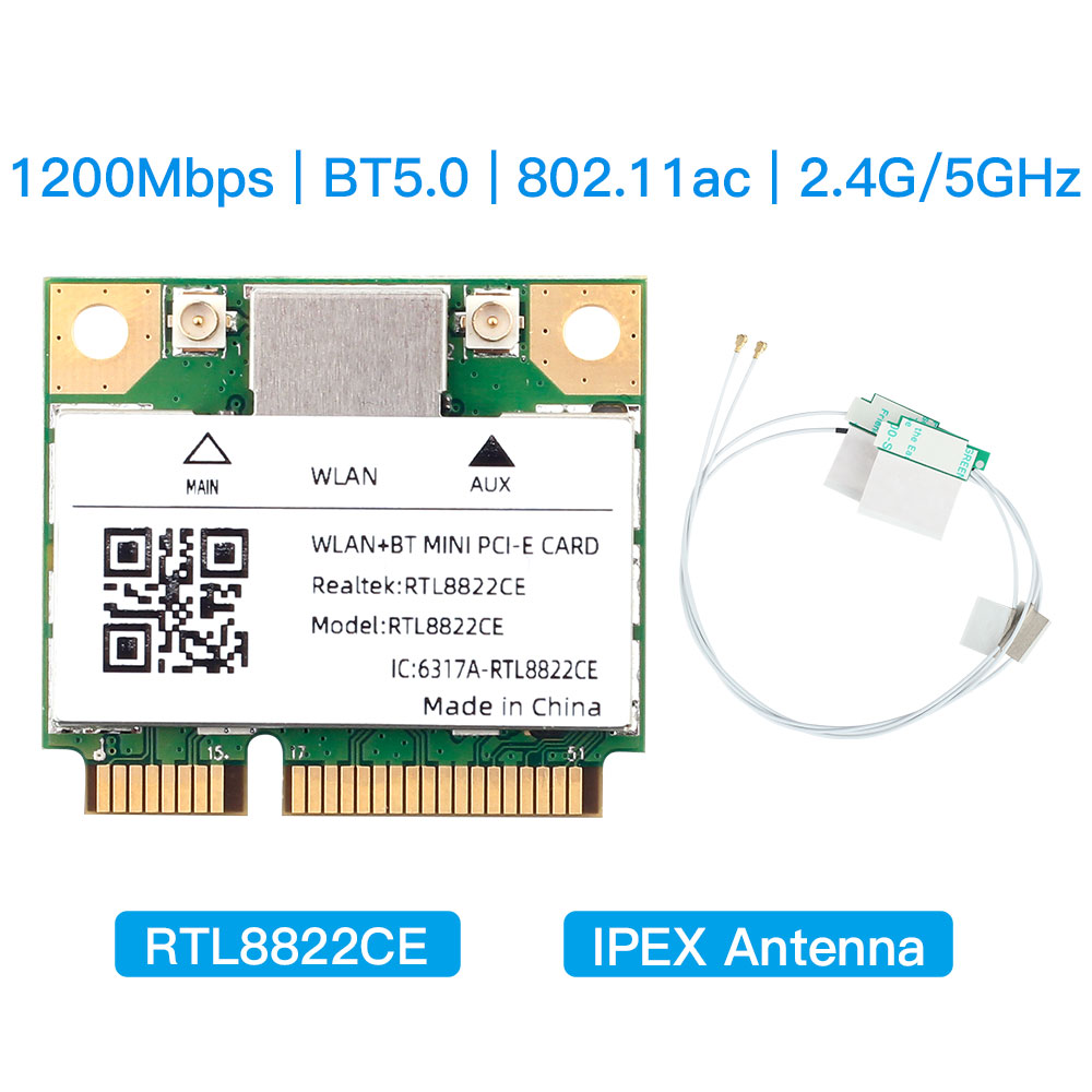 Dual Band Mini Pcie RTL8822CE 1200Mbps WiFi Card Bluetooth 5.0 Wireless Adapter 802.11ac WIFI dongle For Win10/11 Better 7260HMW. 