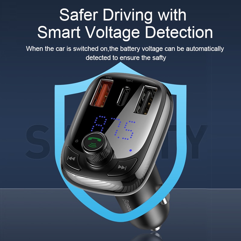 Baseus FM Transmitter Bluetooth 5.0 Handsfree Car Kit Audio MP3 Player With PPS QC3.0 QC4.0 5A Fast Charger Auto FM Modulator. 