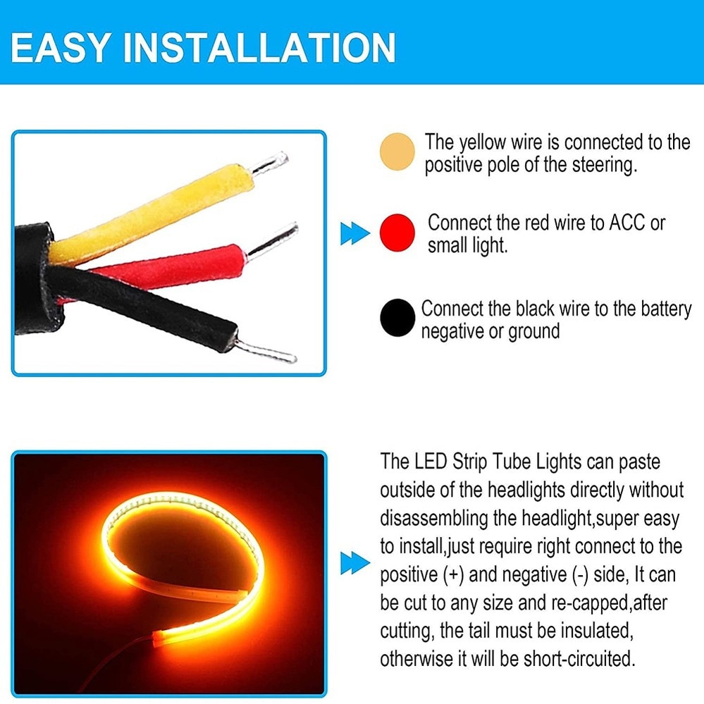 2pcs 12V LED DRL Car Daytime Running Light Flexible Waterproof Flow DRL LED Strip Auto Headlights White Turn Signal Lamp Yellow. 