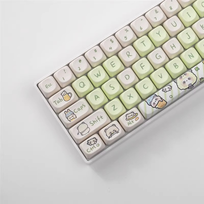 PBT Keycaps MOA Height Ball Cap Sublimation Milk Green Panda Theme Pattern Full Set Universal Mechanical Keyboard Keycaps. 