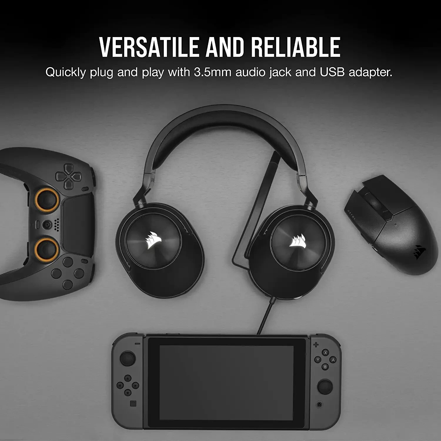 Corsair HS55 Surround Gaming Headset, Leatherette Memory Foam Ear Pads, Dolby Audio 7.1 Surround Sound on PC and Mac,Black/White. 