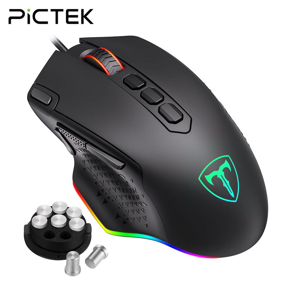 PICTEK PC257 Wired Gaming Mouse 12000 DPI RGB Backlit Game Mouse 10 Programmable Buttons New Ergonomic Game USB PC Computer Mice