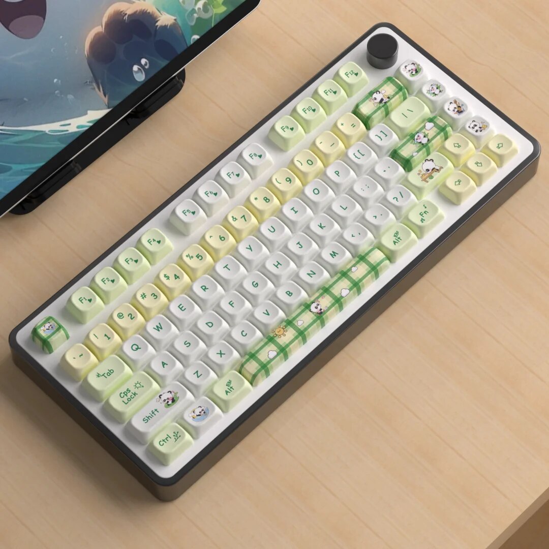 JCM MOA Profile PBT Keycaps 140 Keys Cow Theme White Blue Keycap Drunk Deer A75 for Mechanical Gaming Keyboard. 