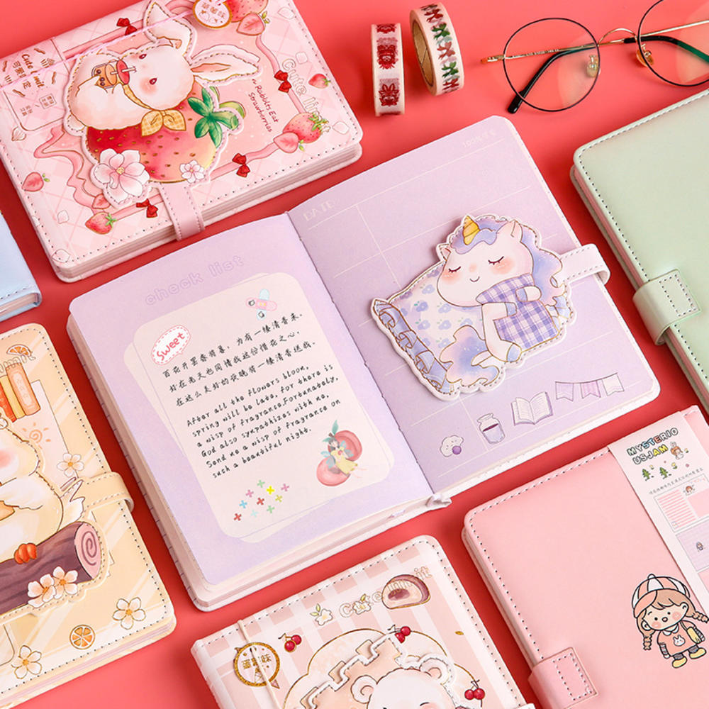 Cute   Notebook Magnetic Button Notebook Color Pages Notebook Illustration Notebook Student Planner Agenda. 
