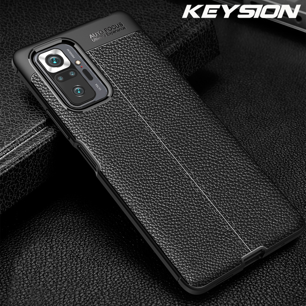 KEYSION Shockproof Case for Redmi Note 10 10 Pro Leather Texture soft silicone Phone Back Cover for Xiaomi Redmi Note 11 Pro Max. 