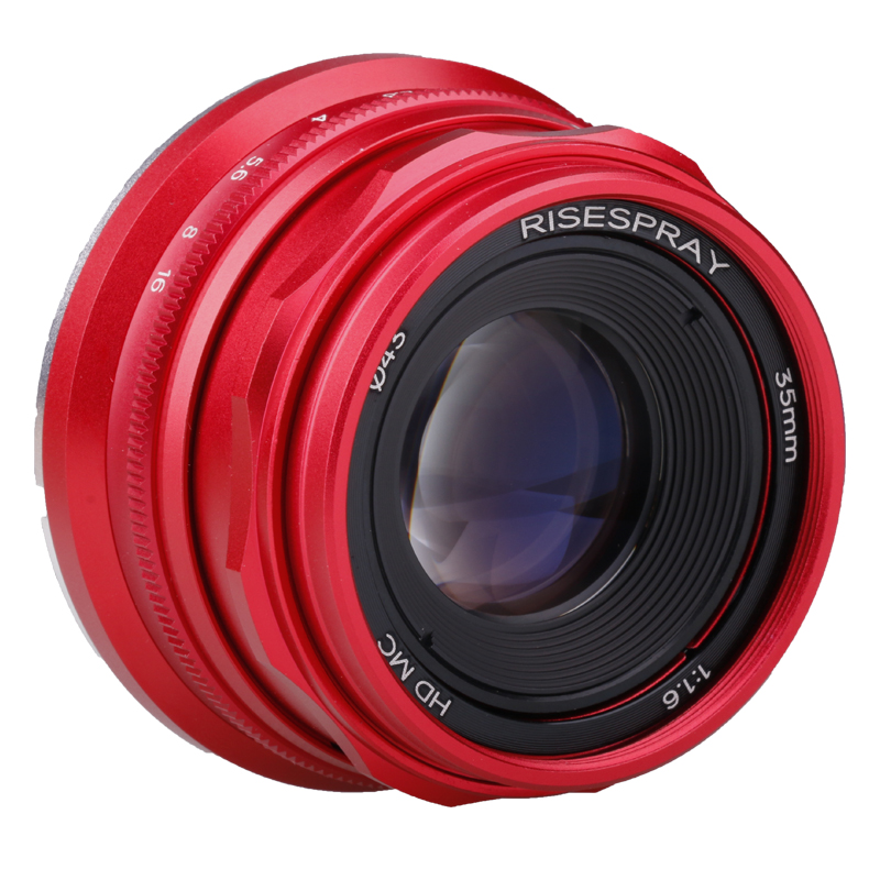 RISESPRAY 35mm F1.6 V APS-C Prime Lens for Sony E A6600 6500 Fuji XF Canon EOS-M M50 Panasonic/Olympus Micro 4/3 Red. 