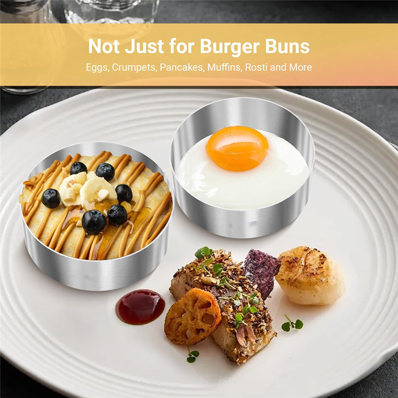 6 Pcs Hamburger Bun Rings,Burger Mold,4 Inch Large Ring Molds for Cooking, for Fried Eggs,Crumpets,Pancakes. 