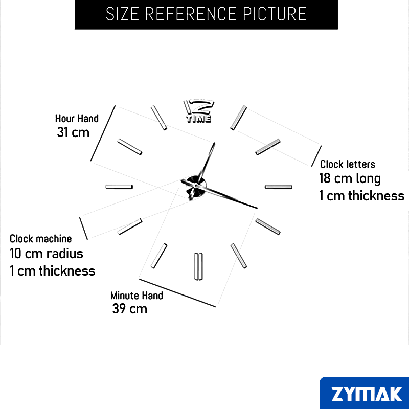 Zymak WP-55PB Glossy Acrylic 3D Sticker Type Wall Clock Large Size DIY Wall Clock. 