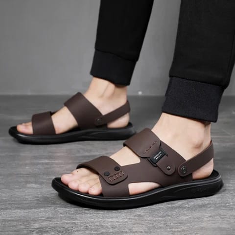 New Stylish Fashionable A T Leather Sandal for Men-Chocolate. 