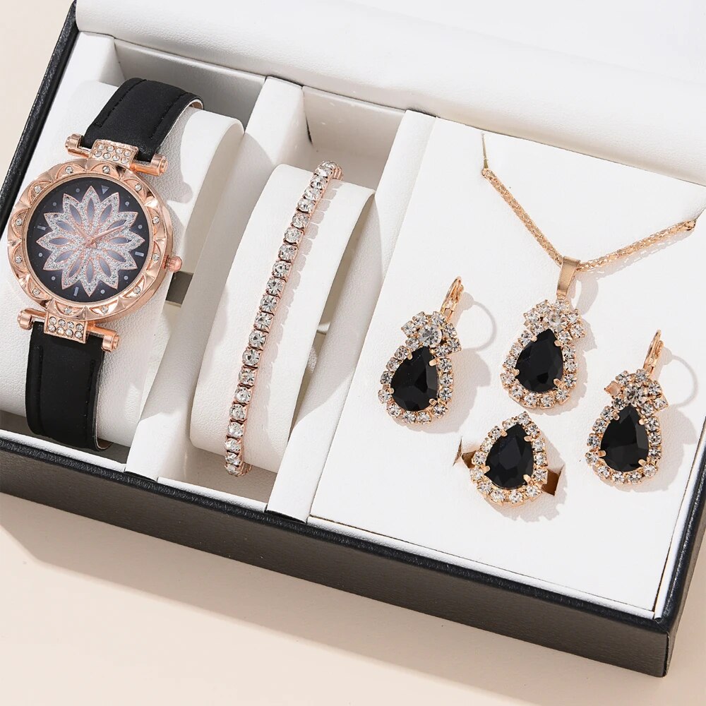 【3C VictoryEagle】Fashionable Analog Bracelet - 5pcs Set Leather Band Watches