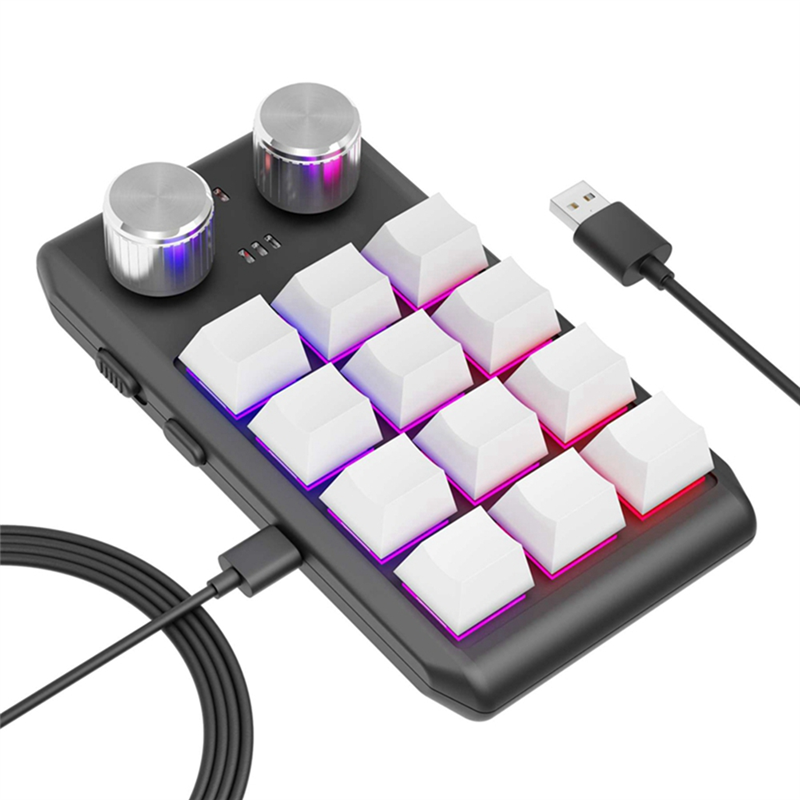 Custom Keyboard Volume Button Knob Programming Macro Gaming Black, 12 Keys 2 Knob Bluetooth. 