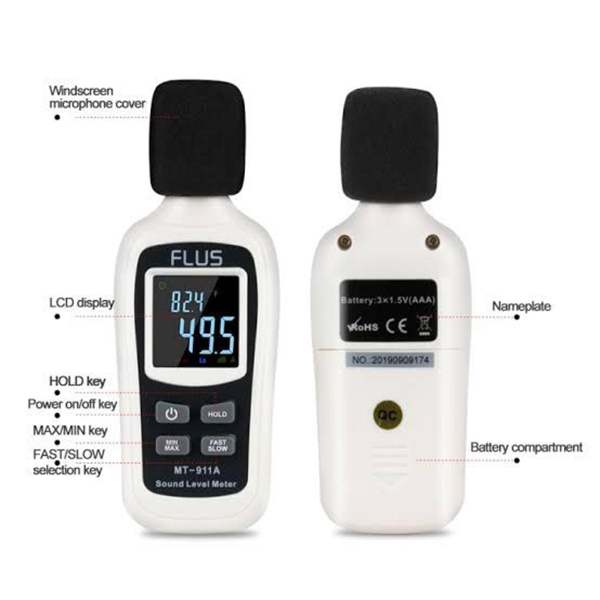 Decibel MT-911A LCD Digital Sound Level Meter, Measuring Range 35 dB - 135 dB Noise Detector Tester