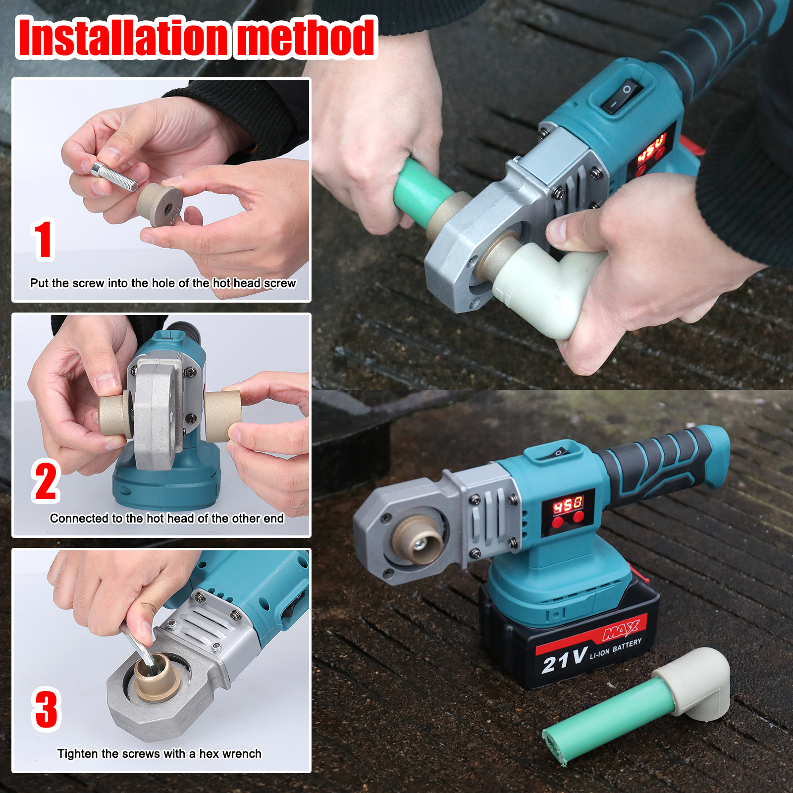 PPR Pipe Welding Machine Cordless Water Pipes Melting Device With 20/25/30mm Replacement Heads Fuse Machine for Makita Battery. 