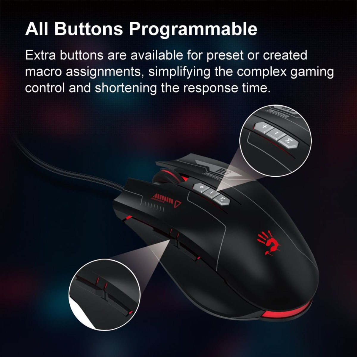 A4tech Bloody ES7 RGB eSports Gaming Mouse - 6000 CPI - RGB Lighting Effect  - Key Response 1ms - Bloody Esports Software - Black
