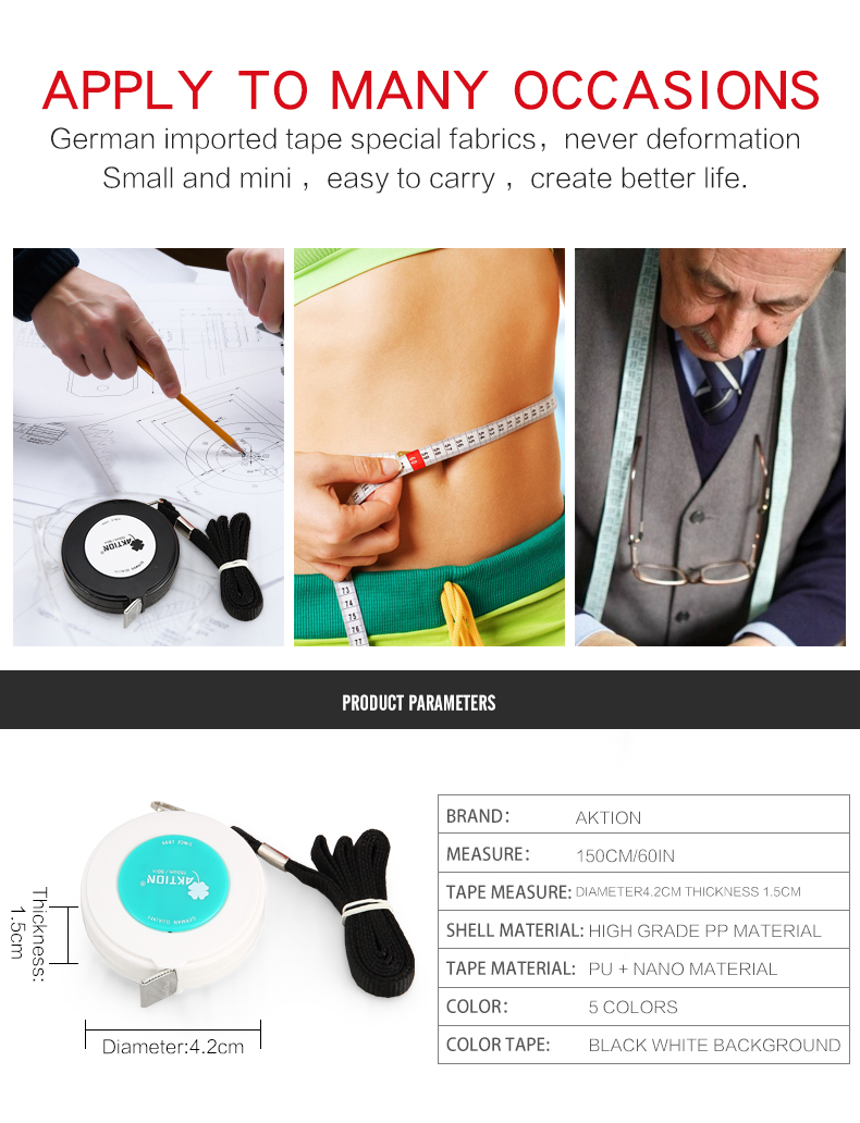 Aktion Measure Retractable Flexible Ruler Small Measuring Tape for Body Measurement and Big Sewing for Tailors 60 Inch 150 cm (Big size) - 01pcs only. 