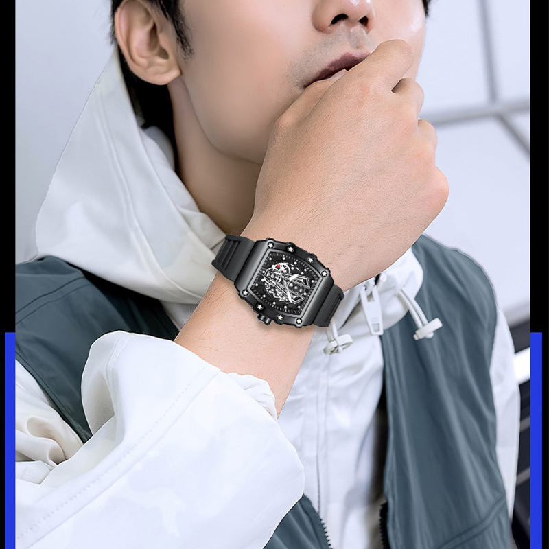 Richard's new net red tonneau-shaped men's watch sports non-mechanical with calendar silicone band watch. 
