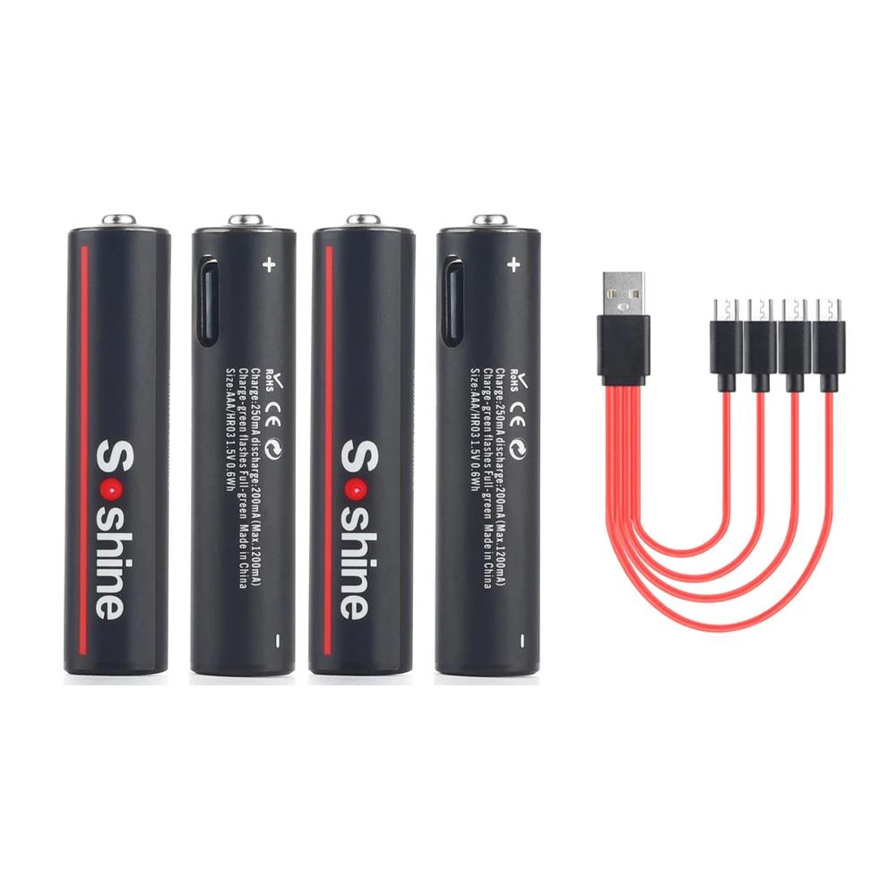 Soshine 1.5V 600mWh USB Li-ion Aaa Battery AAA Rechargeable Battery 3A 1.5Volt Lithium Batteries Toys Camera Flashlight Clock. 