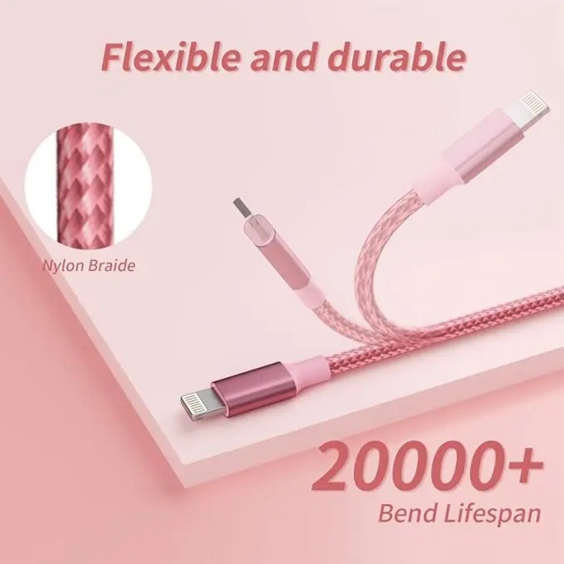 3 In 1 Pink Fast Charging USB cable Type C Usb Micro For Iphone Samsung Huawei Xiaomi Multi Port Multiple Charging Wire Line. 