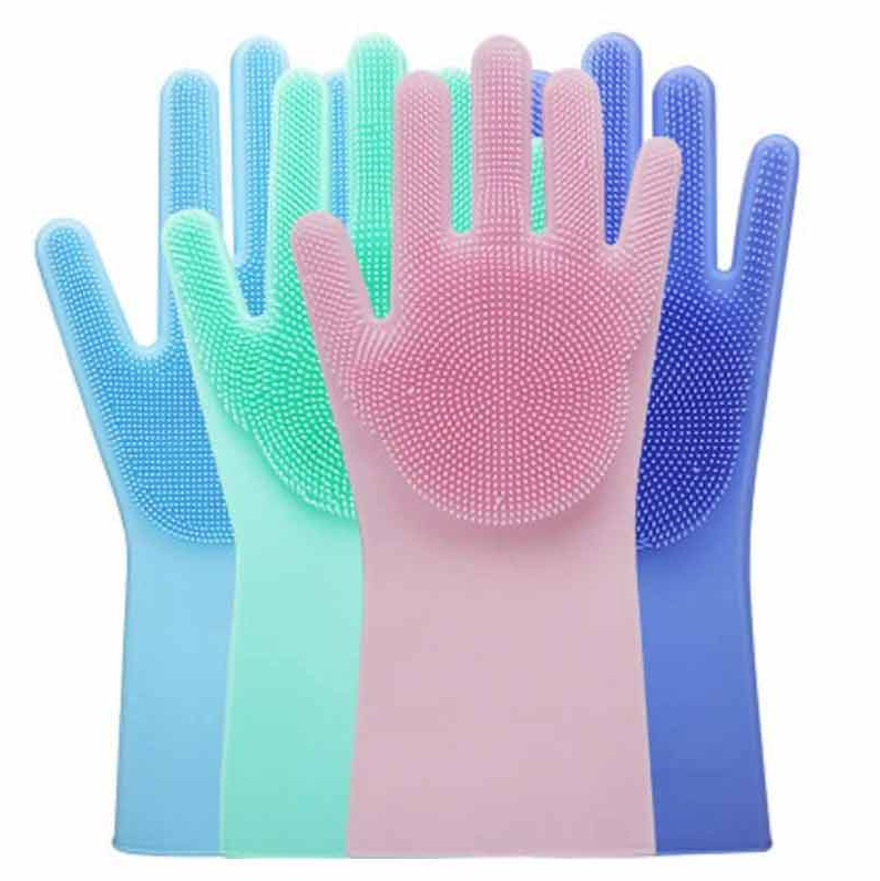 2 Piece Silicone Dish washing Kitchen Hand Safety Gloves - Multicolor 2 Piece Set - Hand Gloves. 